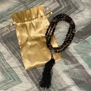 Tassel Beaded Mala Necklace in Brown and Black